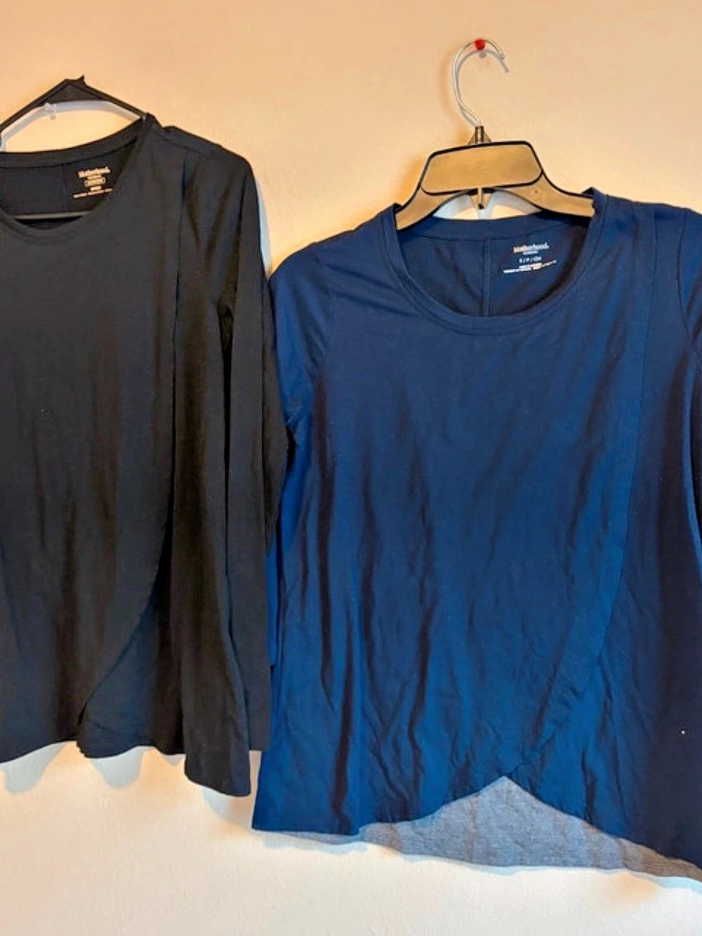Motherhood Maternity Maternity Long Sleeve Tees Blue & Black Small, 2 pack bundl